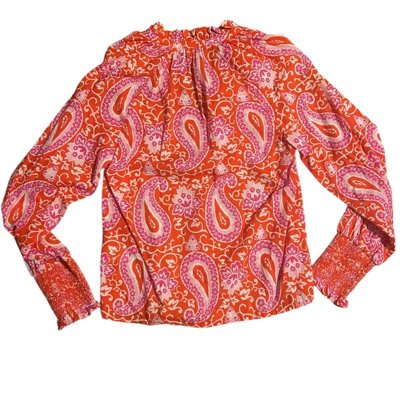 Boden Pink & Orange Paisley Ruffle Blouse - Picture 3 of 4